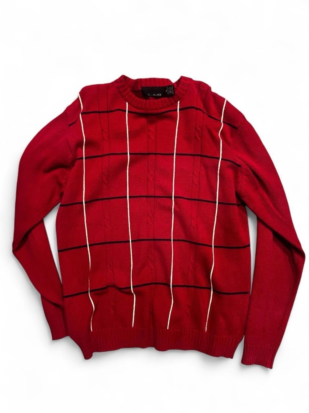 bill blass Red Crewneck Sweater with Black & White Windowpane